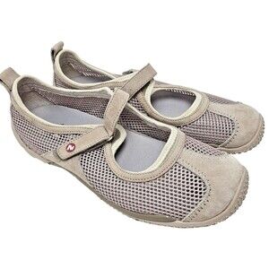 Merrell Women sz 9 Tan Leather Mesh Slip Mary Jane Sneaker Shoes
